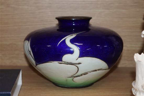 A Japanese musen and moriage enamel egrets vase height 14cm